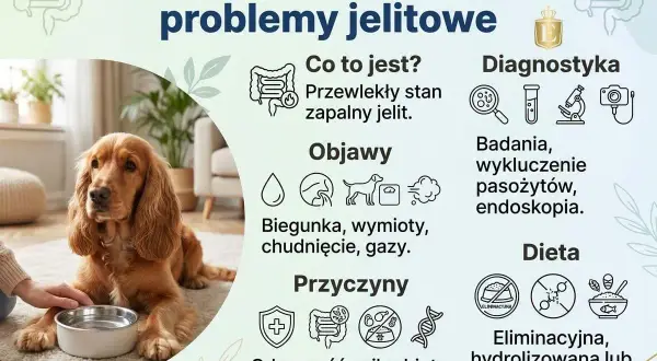 Pies z IBD, czyli przewlekłymi problemami jelitowymi. Objawy: biegunka, wymioty, chudnięcie, gazy. Diagnostyka i dieta.